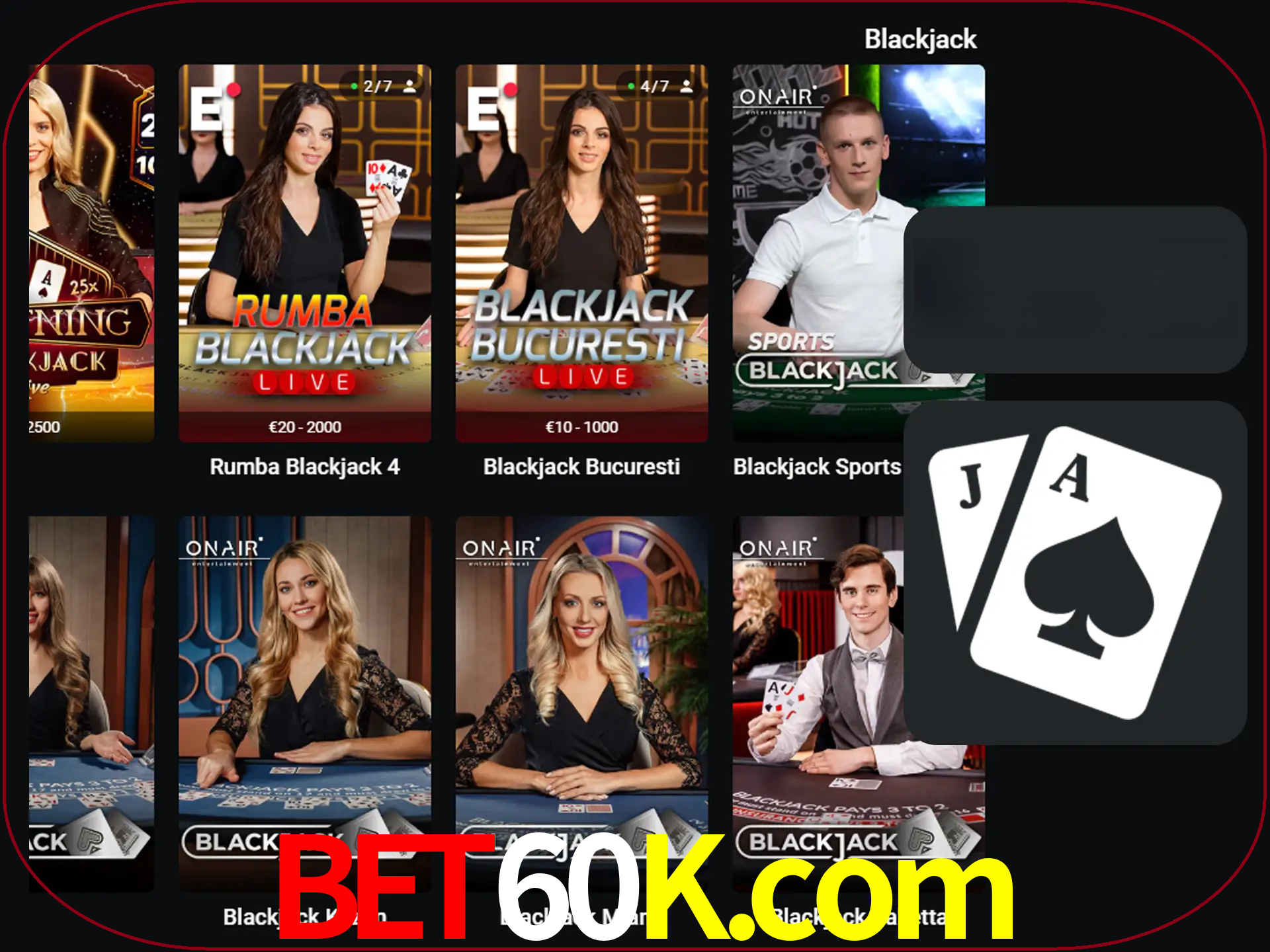 Escolha uma mesa completa de jogadores de blackjack.